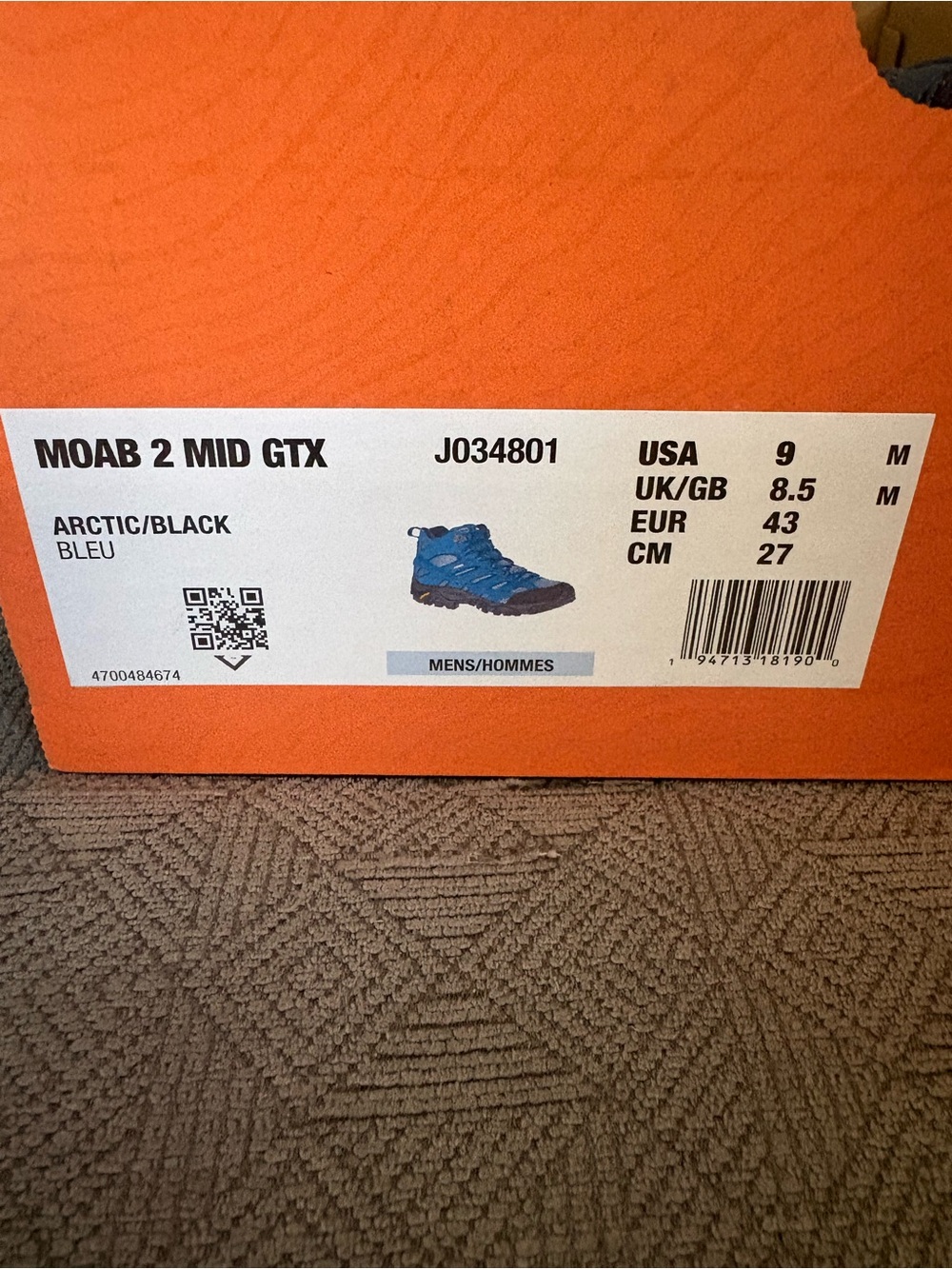 Merrell Moab 2 Mid GTX Hiking Boots in Arctic Blue and Black